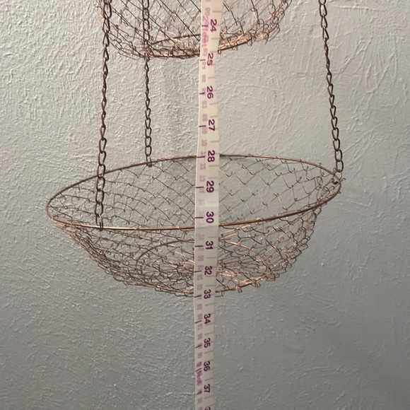 Vintage 3 tier hanging round metal copper color fruit vegetable hanger not hung - Picture 11 of 12